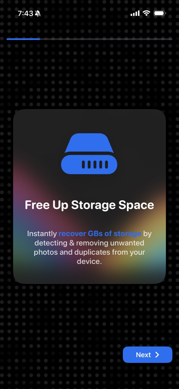 Cleaner onboarding storage screen